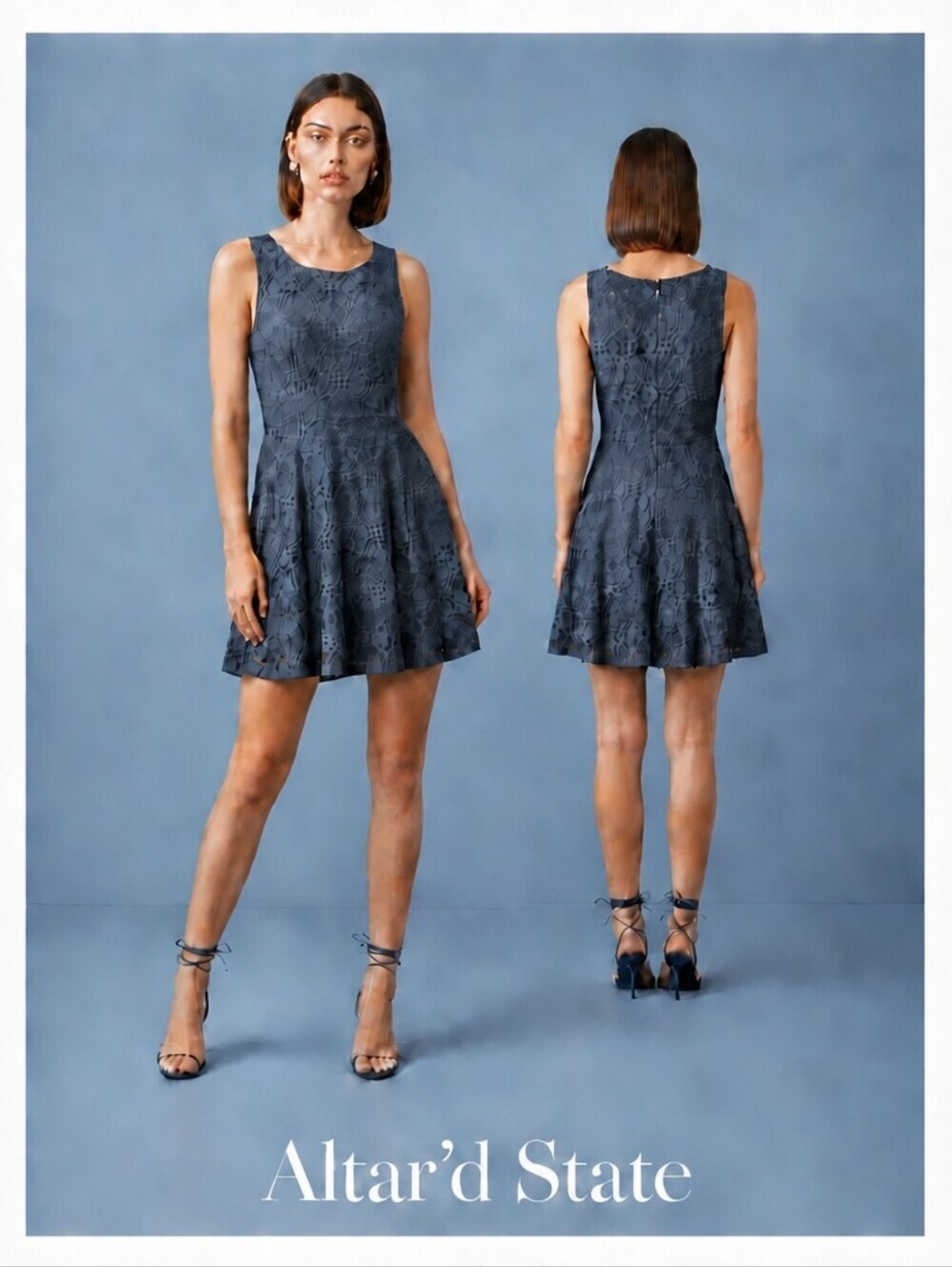 NWT Altar'd State Dusty Blue Lace Mini Dress ~M